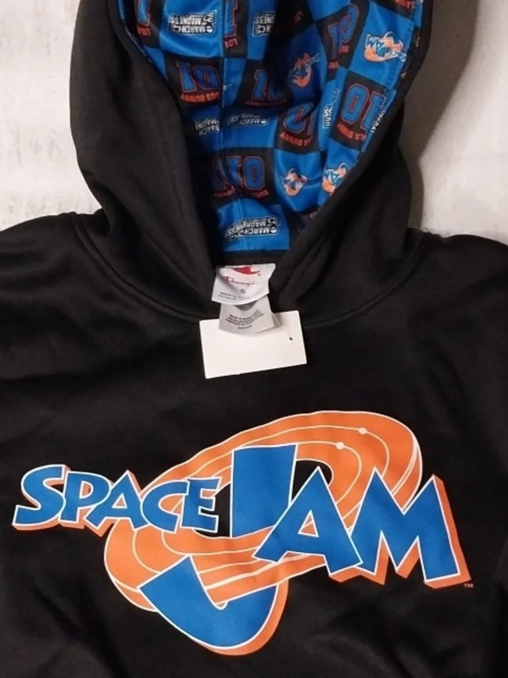 Champion Black Space Jam Hoodie with Blue & Orange Logo Boy S